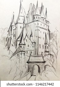 Drawing Architectural Structures Medieval Fairytale Castle Stock ...