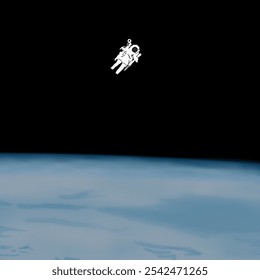drawing of an astronaut floating alone in space