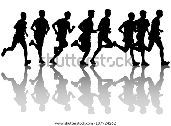 Drawing Athletes On Running Race Stock Illustration