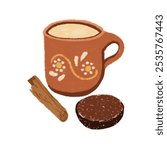 Drawing atole drink from Mexico with cinnamon and chocolate