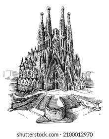 Drawing Basilica De La Sagrada Familia Stock Illustration 2100012970 ...
