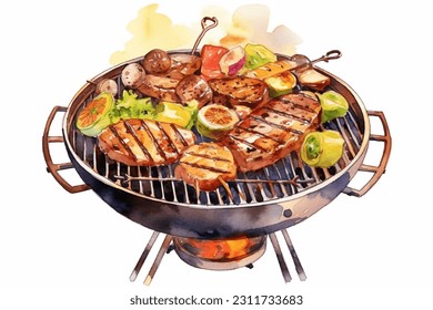 drawing bbq on grill using watercolor