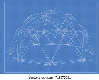 Drawing Blueprint Geodesic Domes With Lines Of Building.