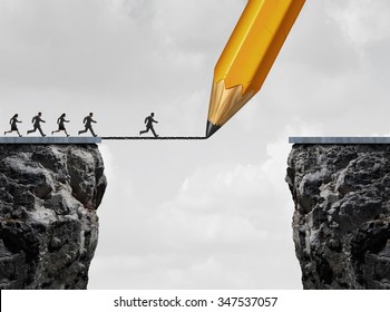 Drawing bridge   conquering adversity business concept as group people running from one cliff to another and the help pencil line sketch as concept for bridging the gap for success 