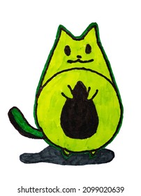 Drawing Cartoon Smiling Avocado Cat 