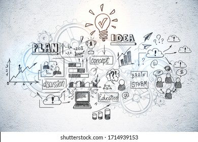 Drawing charts and business concept on concrete wall. Finance and education concept. 3D Rendering - Powered by Shutterstock