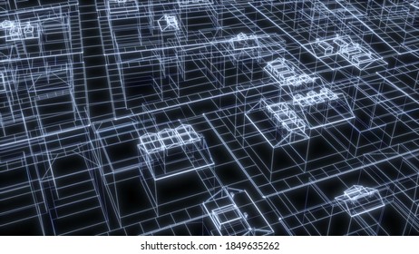 Drawing City Neon Modern Neon Light Line Urban Landscape 3d Rendering