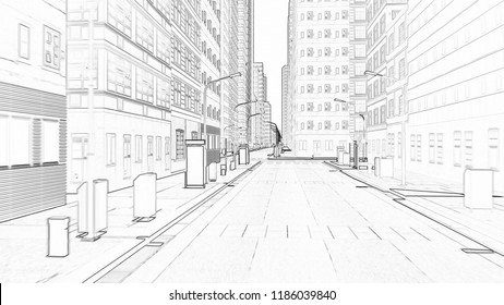 Drawing a city with tall buildings and narrow roads 3d render - Powered by Shutterstock