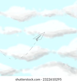 drawing of clouds in blue sky with scribble paper plane - Powered by Shutterstock - Get 15% off with code: PIKWIZARD15