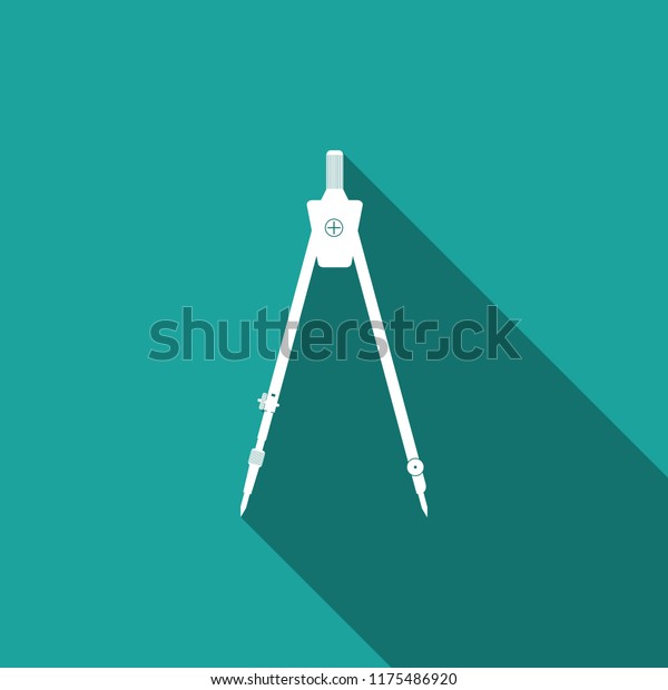 Drawing compass icon isolated with long shadow.\
Compasses sign. Drawing and educational tools. Geometric\
instrument. Education sign. Flat\
design