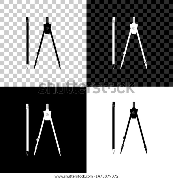 Drawing compass
and pencil with eraser icon on black, white and transparent
background. Education sign. Drawing and educational tools.
Geometric equipment. School office
symbol