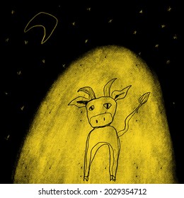 Drawing cow the background