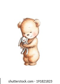 Drawing Cute Teddy Bear and Toy Bunny 