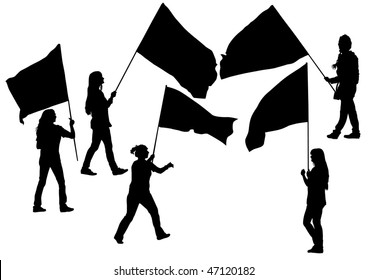 Drawing Demonstrator Crowd Flags Stock Illustration 47120182