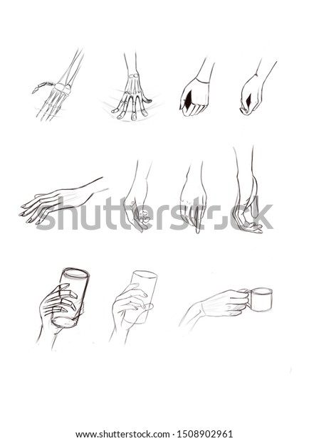 Drawing Different Hand Poses How Draw Stock Illustration