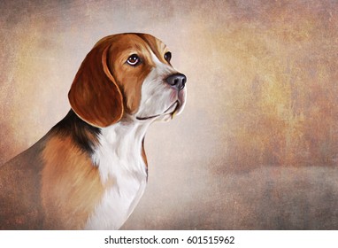 Drawing  Dog Beagle portrait oil painting old vintage color grunge paper background  Hand drawn home pet  Digital painting   Clip art llustration