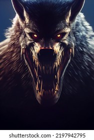 Drawing Of A Gloomy Werewolf With Big Teeth