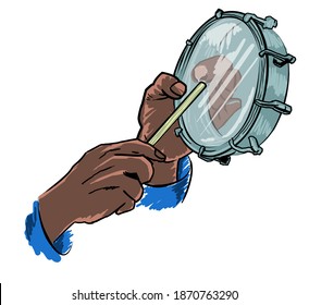 Drawing Of Hands Playing Tambourine An Instrument Used In Samba Schools In Rio De Janeiro, Brazil