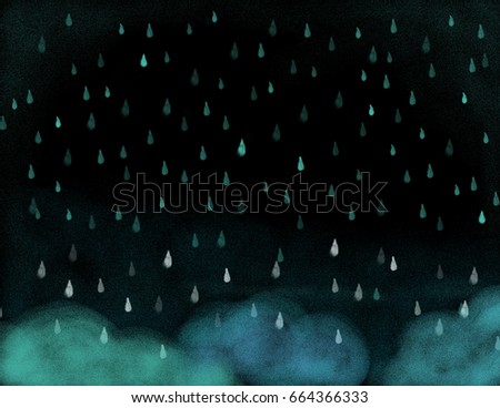 Drawing Illustration Cloudy Night Sky Rain Stock Illustration