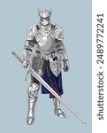 Drawing knight figther, long sword, strong, art ilustration