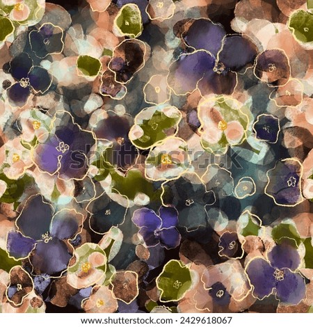 Drawing of a large hydrangea. Shown close up. Seamless macro image. Abstract composition of small flowers. Purple, pink, green colors. The drawing resembles a precious stone, amethyst, crystal.