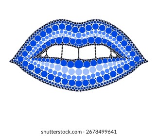 A drawing of lips made of colored circles and dots. Drawing in mandala style.