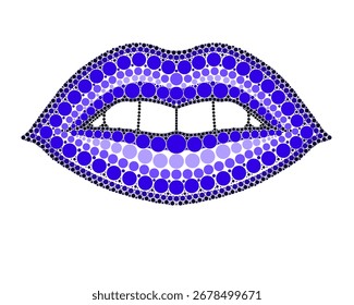 A drawing of lips made of colored circles and dots. Drawing in mandala style.