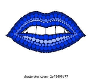A drawing of lips made of colored circles and dots. Drawing in mandala style.