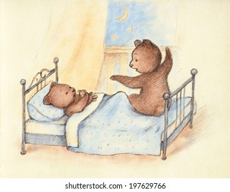 Drawing Of Mama Bear Telling Bedtime Story.