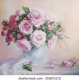 drawing oil  flowers  still life  painting  roses