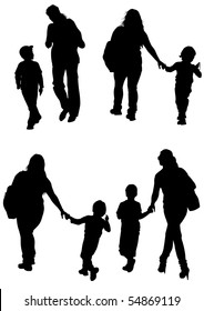 Family Little Baby Walking Father Child Stock Vector (Royalty Free ...