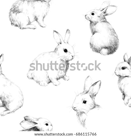 Royalty Free Stock Illustration Of Drawing Rabbits Collage Cute