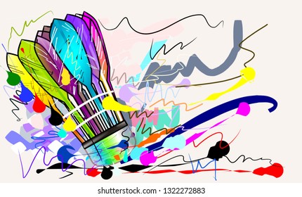 drawing racket sport art and brush strokes