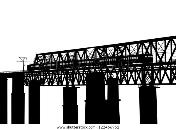 Drawing Railway Bridge Train Stock Illustration