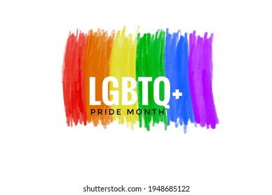 Drawing of rainbow colours with texts 'LGBTQ+ Pride Month', concept for LGBTQ+ community in pride month. - Powered by Shutterstock