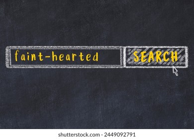 Drawing of search engine on black chalkboard. Concept of looking for faint-hearted