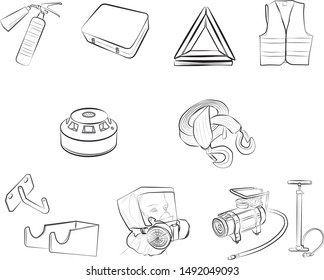 The Drawing Shows Fire Equipment (fire Extinguisher, Cabinet, Sleeve, First Aid Kit, Shovel, Hook, Sandbox, Detector, Bucket, Shield, Self-rescuer, Warning Triangle, Fire Alarm, Bracket). 