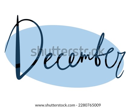 drawing simple design element lettering hand style month december winter on blue background black letters for ballet journal calendar postcard