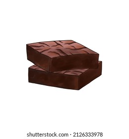 Drawing Sketch Of Brownie , Pastry Isolated At White Background, Hand Drawn Illustration