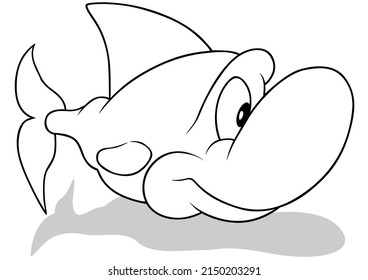 Drawing Of A Smiling Fish With A Big Nose - Cartoon Illustration Isolated On White Background