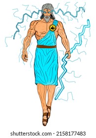 drawing of the well-known Greek god Zeus who was known as the high god of Olympus and lightning, being known for being the father of different heroes and gods of mythology as a result of the relations