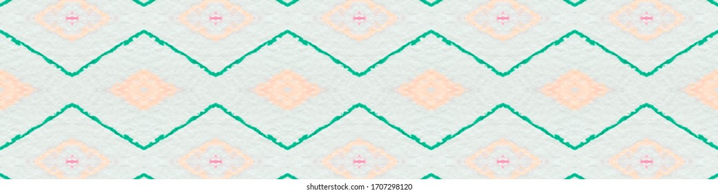 Drawn in Bold Mexican Pattern. Seamless Geometric Squares. Green Tribal Ornament. Mexican Pattern. Abstract African Border. Rhombus Textile. Diamond Textile. Aztec Ornament. Mexican Pattern.