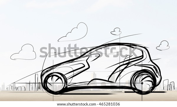 Drawn car model . Mixed\
media