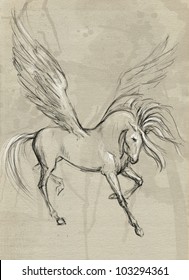 Drawn With Hands On Paper A Winged Horse Pegasus