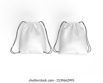 Drawstring Bag Mockup In White Color - 3d Rendering