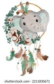 Dream Catcher With Cute Baby Elephant