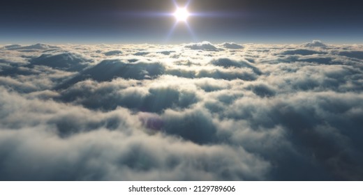 Dream Fly Above Clouds Ray Light, 3d Rendering Illustration