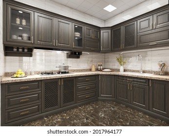 
Dream Kitchen With American Style 3d Rendering Using Interior Design Software