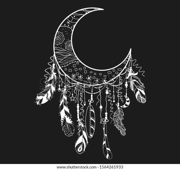 Dreamcatcher. Mystic symbol. Abstract hand\
drawn dreamcatcher. Black and white\
illustration