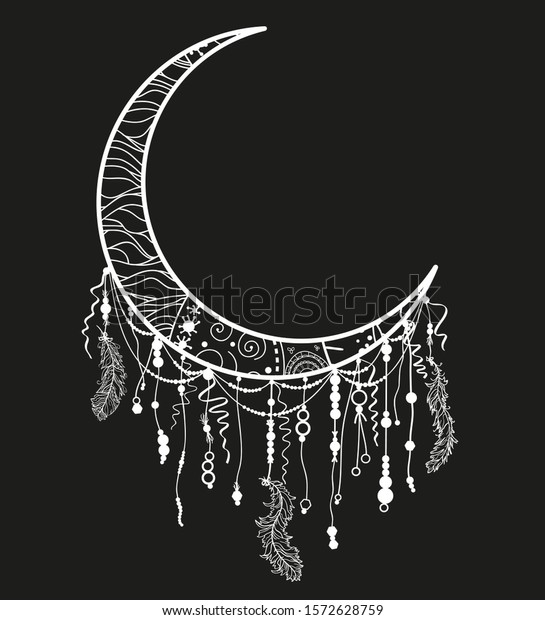 Dreamcatcher. Mystic symbol. Abstract hand\
drawn dreamcatcher. Black and white\
illustration
